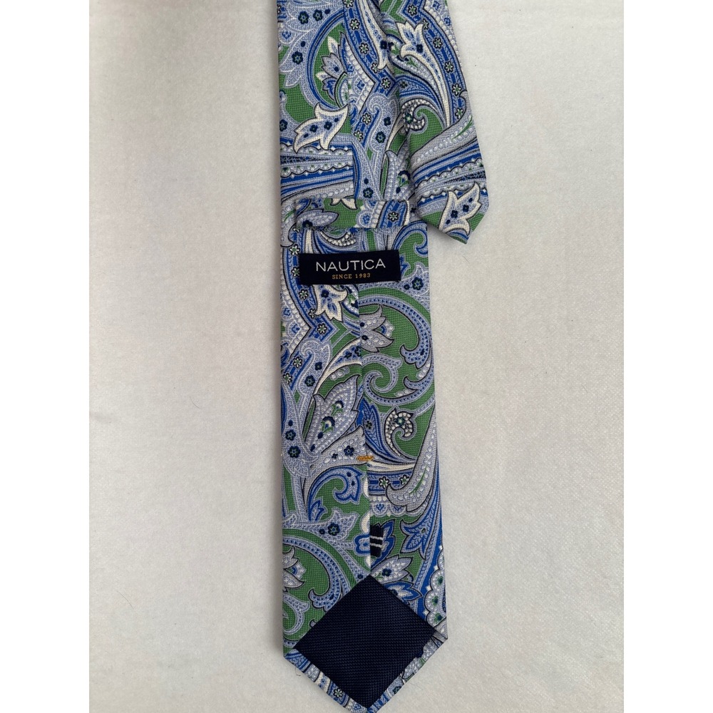 Nautica Mens Blue Green Paisley Silk Blend Necktie Classic Formal Accessory - Picture 3 of 4
